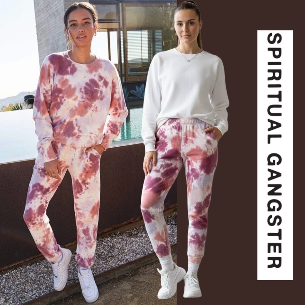 Spiritual Gangster Burgundy Pink Tie Dye Joggers Sweatpants Sporty Athleisure S